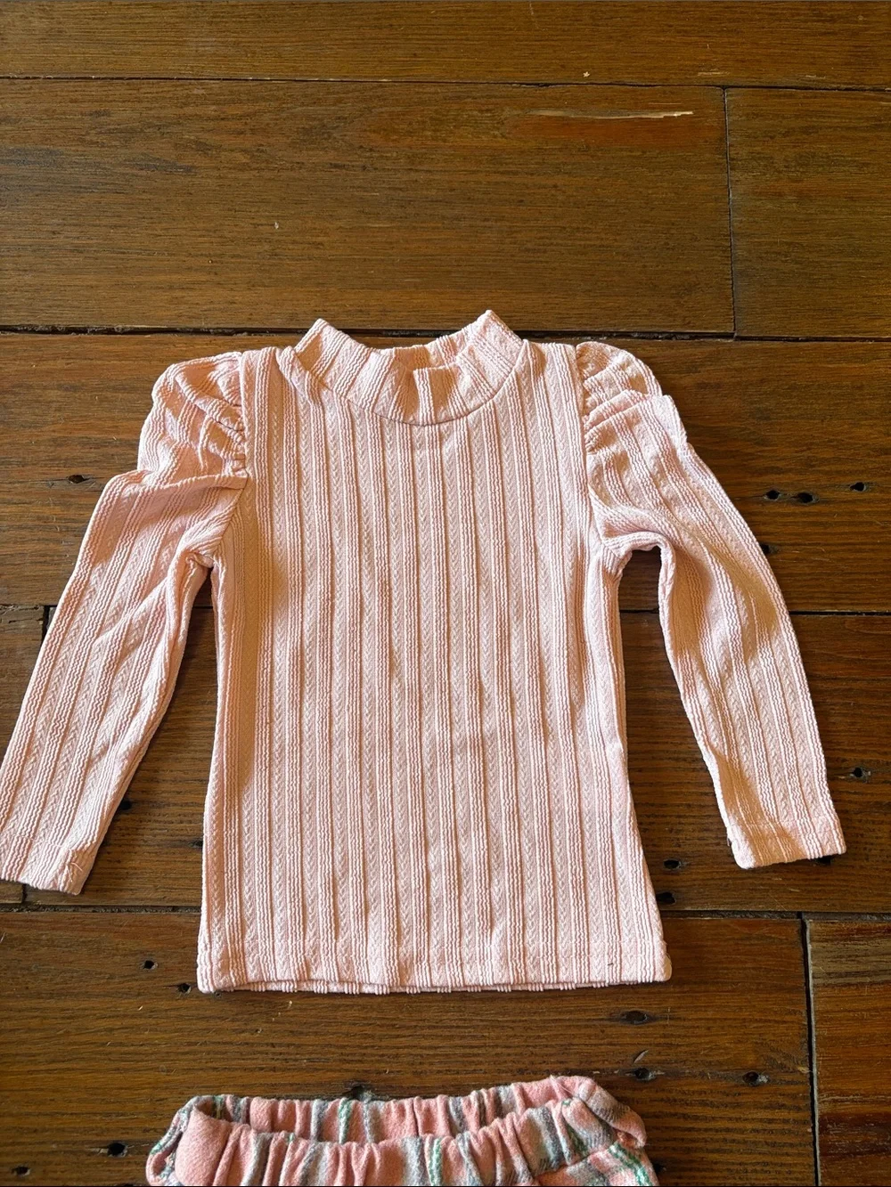 Girls Pink Ribbed Top & Plaid Button Skirt Set